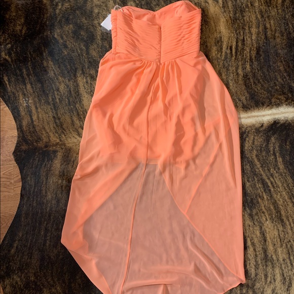 David’s bridal new with tag size 12 strapless chiffon high low dress coral color - Picture 6 of 10